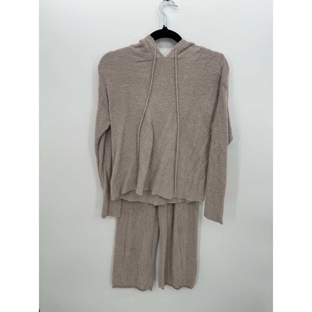 Soma Women XS Tan Boucle Knit Lounge Set Hoodie and Wide Leg Pants 2 Piece‎